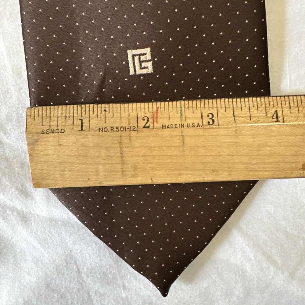Pierre Balmain Paris Tie Embroidered Logo Micro Polka Dot Handmade Italy Brown - Picture 9 of 9